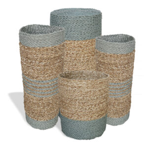 Seagrass & Abu-Abu Raffia Set - 2 Vase & 2 Bins